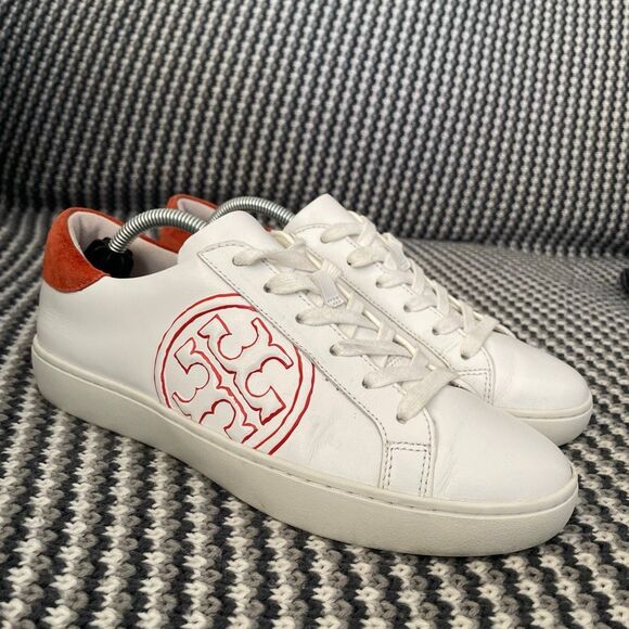Tory Burch white/orange sneakers women’s shoe size 7 - Picture 2 of 11